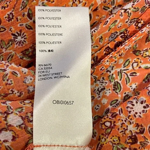 Free People Orange Floral blouse button down with tie Small EUC - Picture 4 of 5